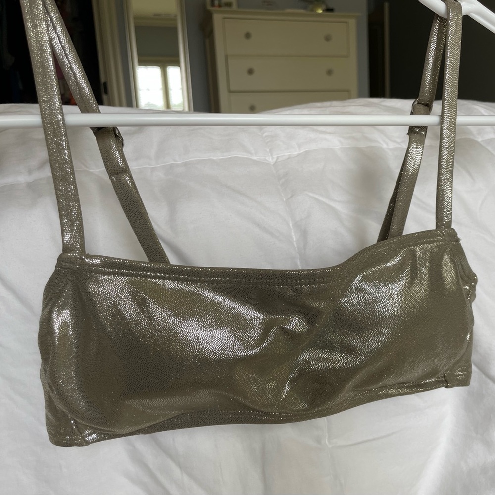 Metallic bandeau bikini top